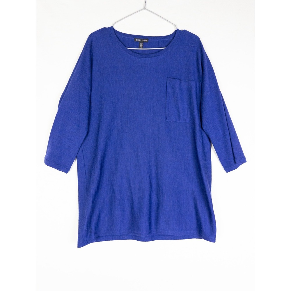 Eileen Fisher Top Pullover Womens‎ PS Knit Blue Oversized Sleeve Merino Wool